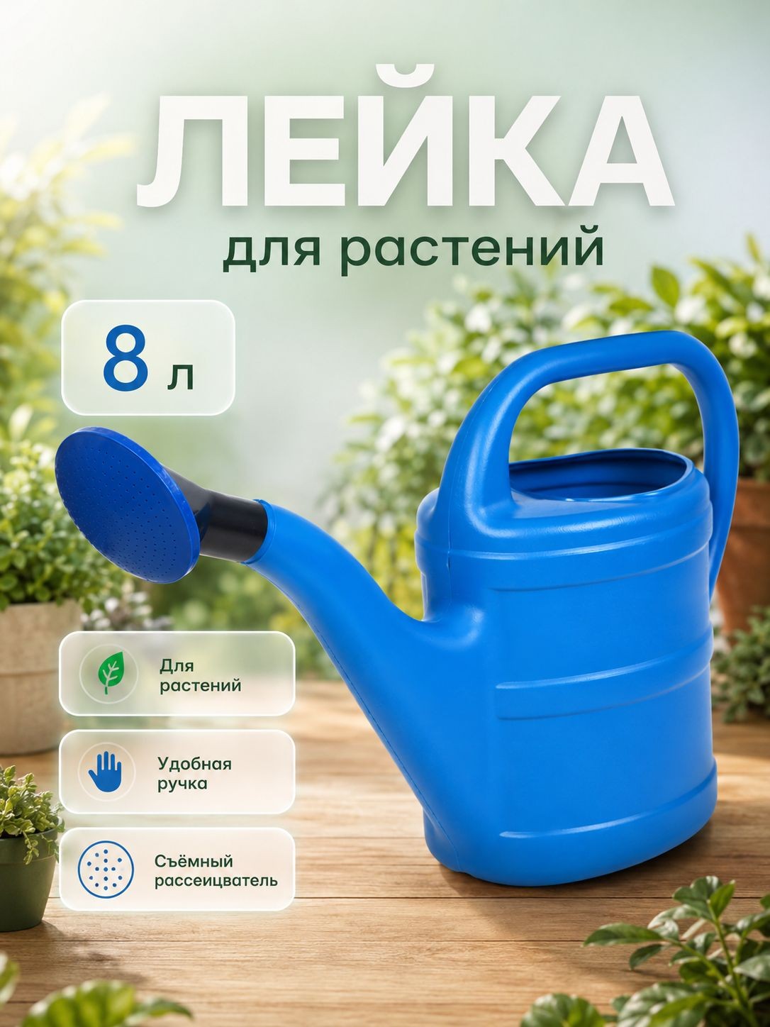 Лейка для полива 8 л с рассеивателем, садовая лейка для цветов, На фото — предложение продавца