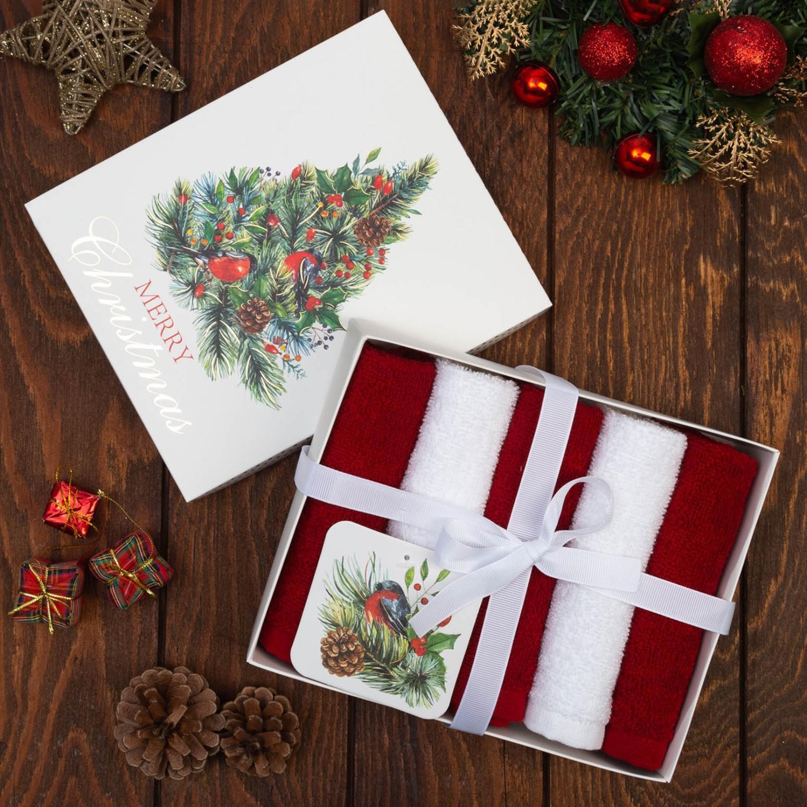 Набор новогодних полотенец 30х30 см, Merry christmas, Махровые, 5 шт