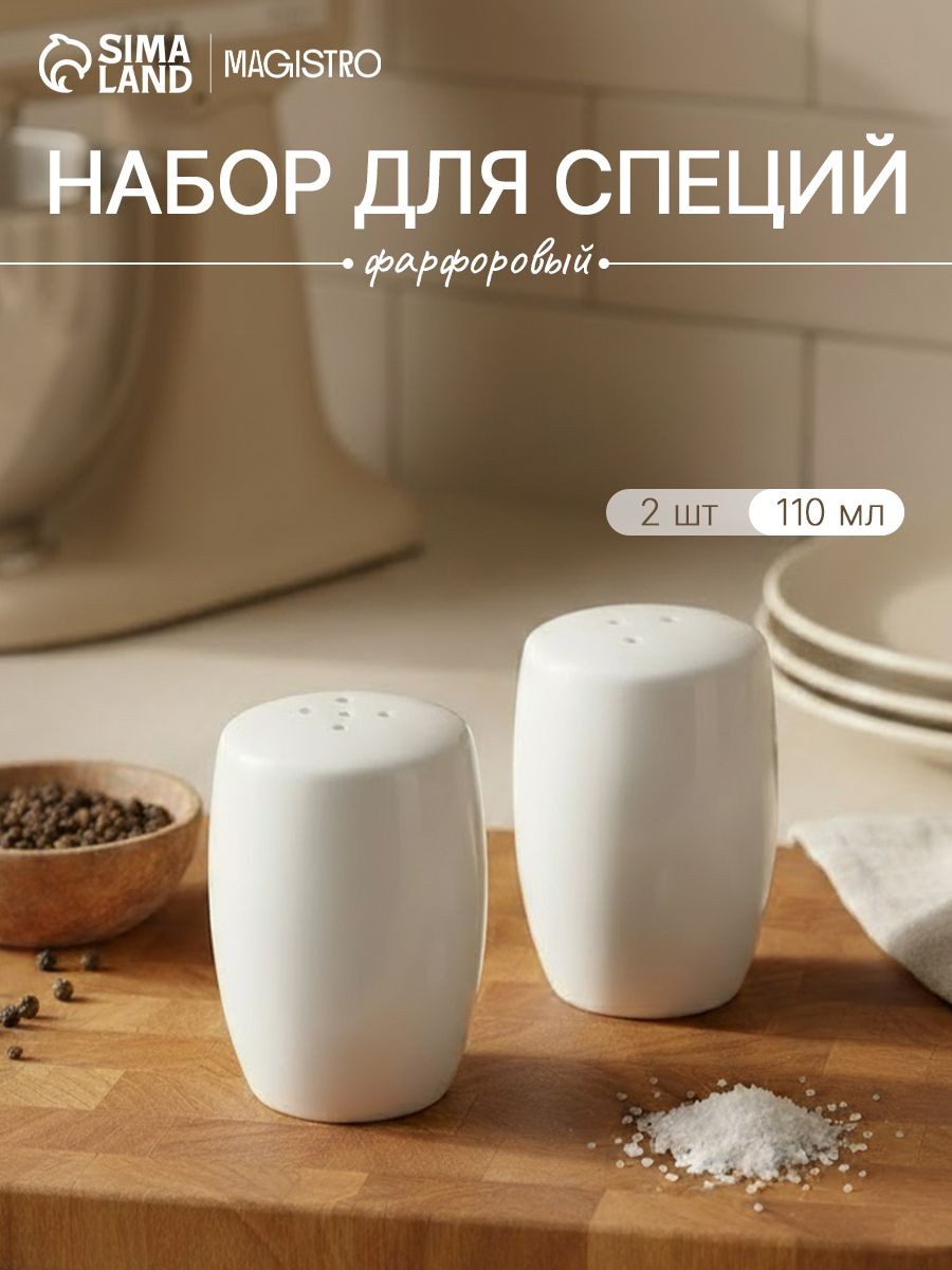 Перечница и солонка Magistro, набор для специй, 100 мл, фарфор