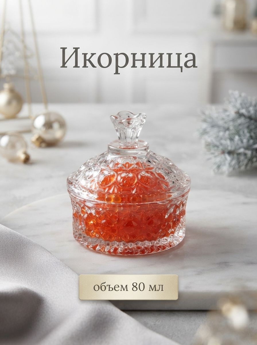 Икорница "Кристалл", объем 80 мл, стеклянная, с крышкой