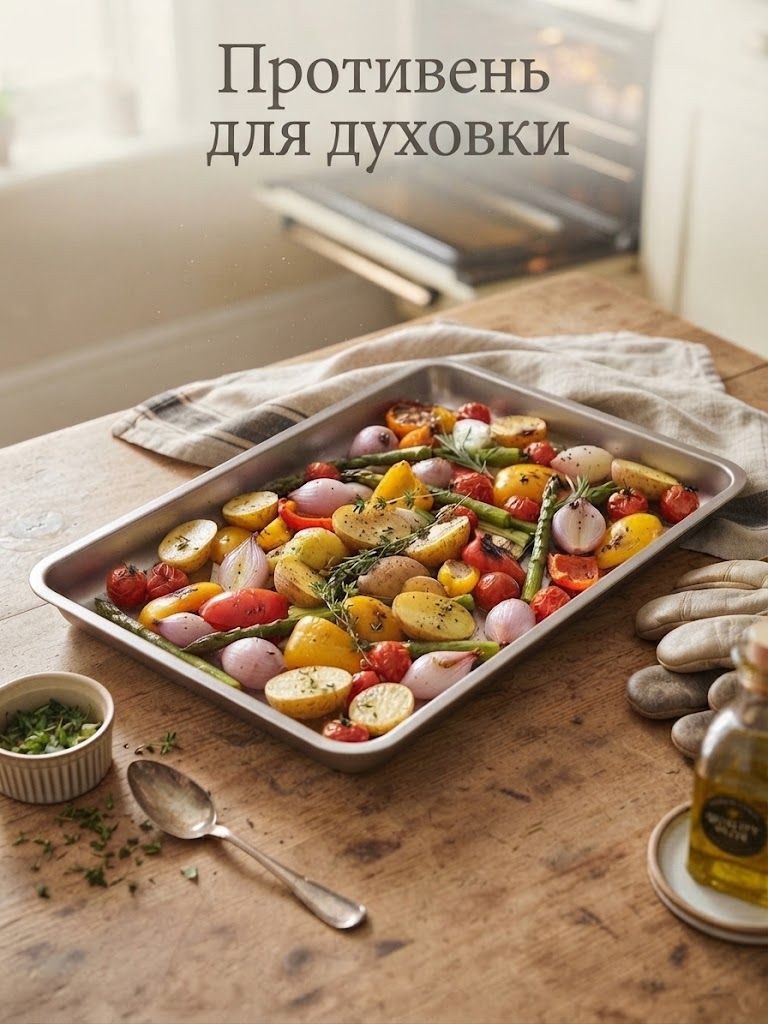 Противень для духовки, размер 60х40х4 см, нержавеющая сталь,