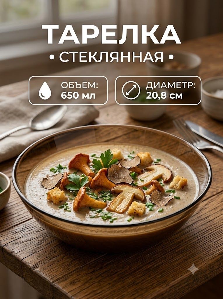 Тарелка глубокая 20,8 см, стеклянная, "Амбьянте"