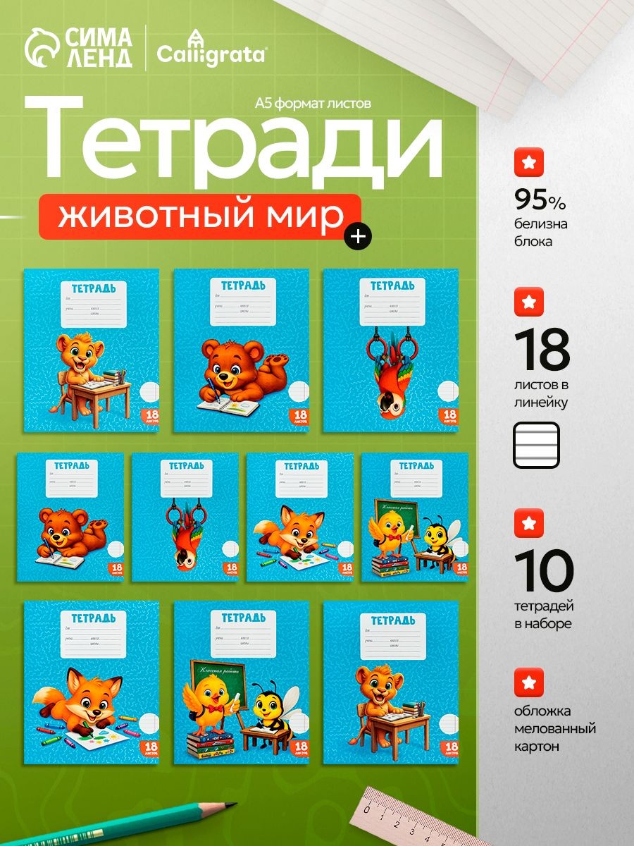 Набор тетрадей в линейку 18 листов, 10 штук