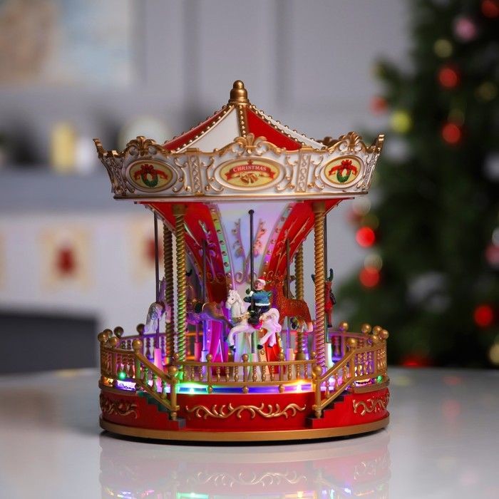 Светодиодная фигура новогодняя Красная карусель 23 x 28 x 23 см, полистоун, USB, свечение мульти