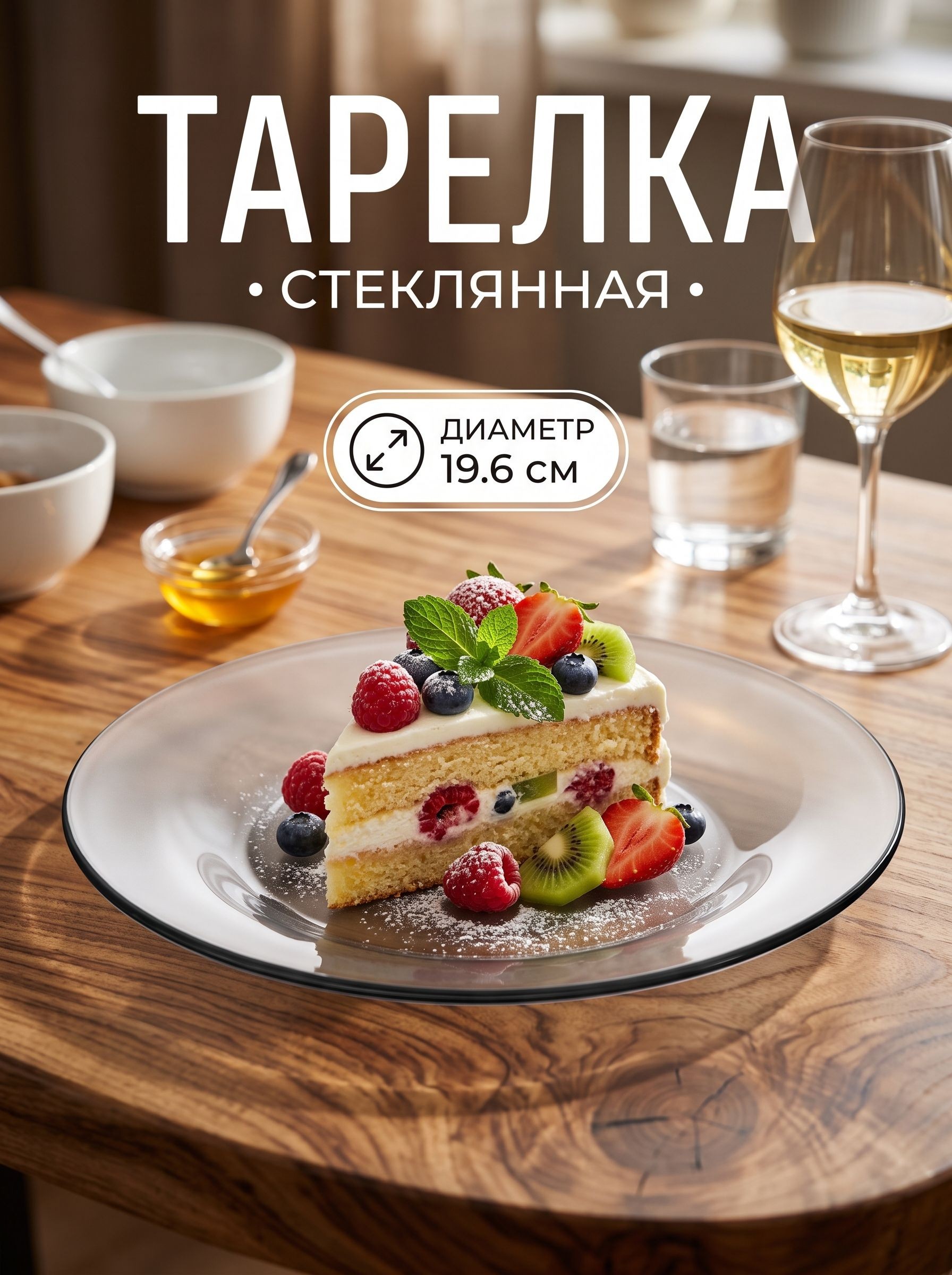 Десертная тарелка, диаметр 19,6 см, стеклянная, Симпатия, На фото — предложение продавца