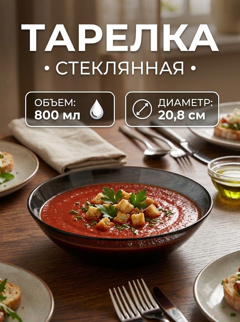 Тарелка глубокая 20,8 см Симпатия, стекло, На фото — предложение продавца