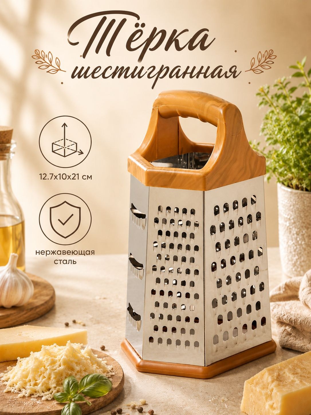 Терка шестигранная, 14.5х11.5х21.5 см, нержавеющая сталь, На фото — предложение продавца